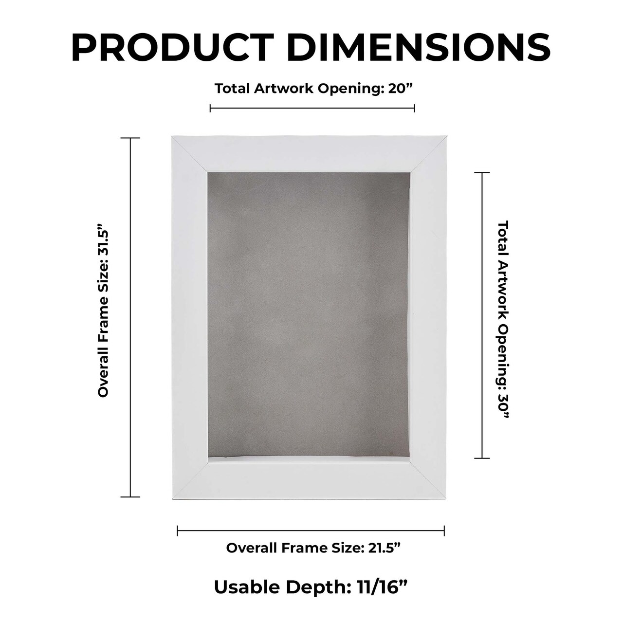 Classic White Wood Shadown Box Frame with Acrylic Front - Light Brown Suede Backing, 30 Sizes